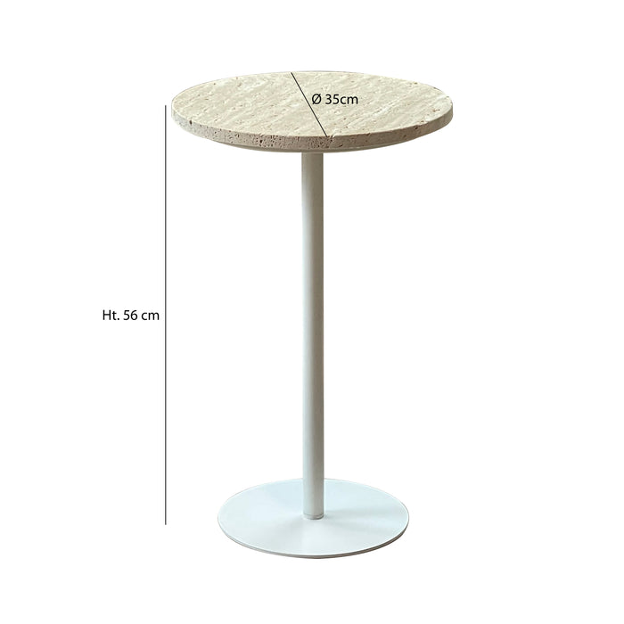 Meuble d'appoint Bari en métal blanc avec plateau en travertine beige 56 cm