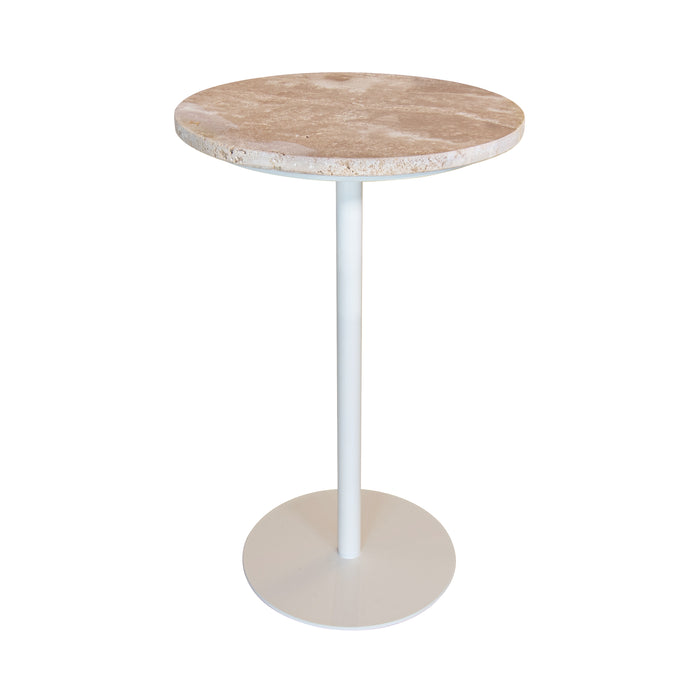 Meuble d'appoint Bari en métal blanc avec plateau en travertine beige 56 cm