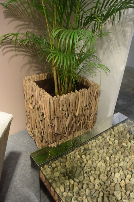 Cache pot en bois flotté flots perdus 48x48x60 cm