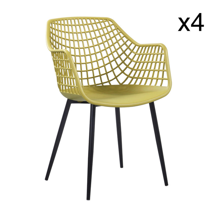 Lot de 4 fauteuils de table Bradley extérieur jaune