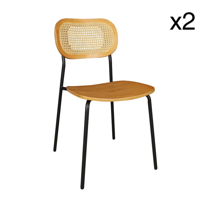 Lot de 2 chaises Nosara en rotin, bois et métal