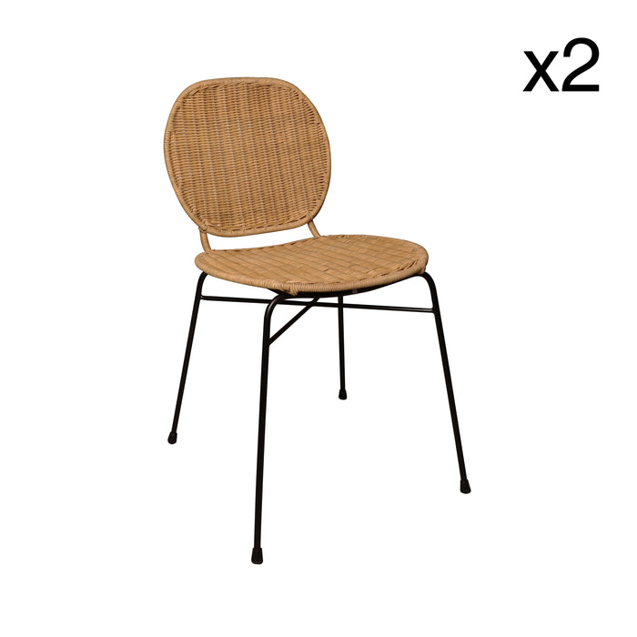 Lot de 2 chaises Nina en rotin naturel et pieds métal noir