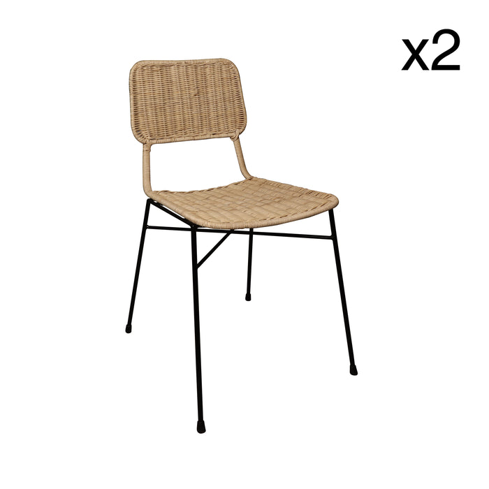 Lot de 2 chaises Suzie en rotin naturel et pieds métal noir