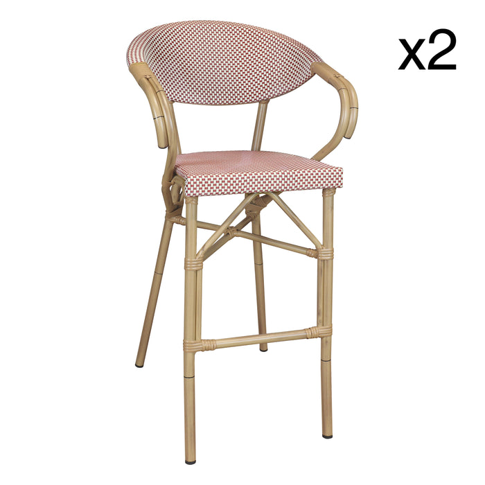 Lot de 2 fauteuils de bar extérieurs en textilène rouge Amalfi