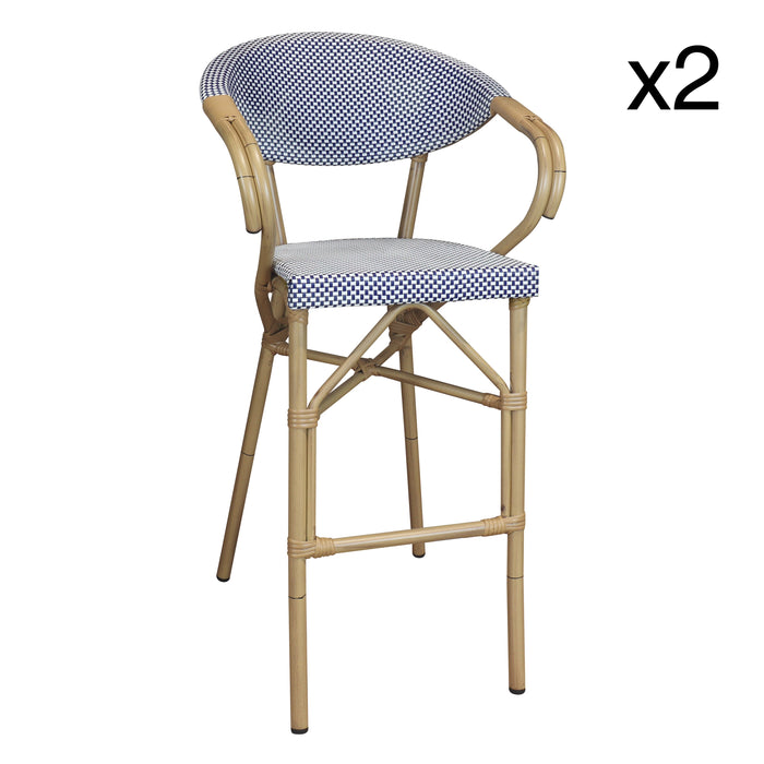 Lot de 2 fauteuils de bar exterieurs en textilène bleu Amalfi