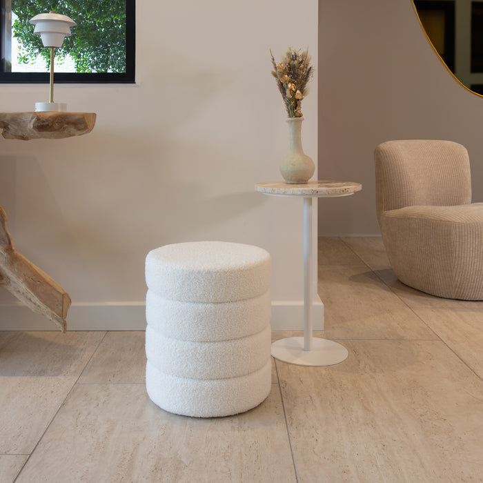 Pouf Malo en tissu teddy blanc