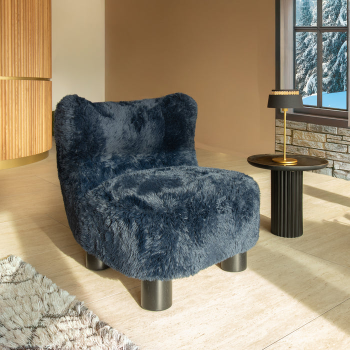 Fauteuil Artic en fourrure synthétique bleu