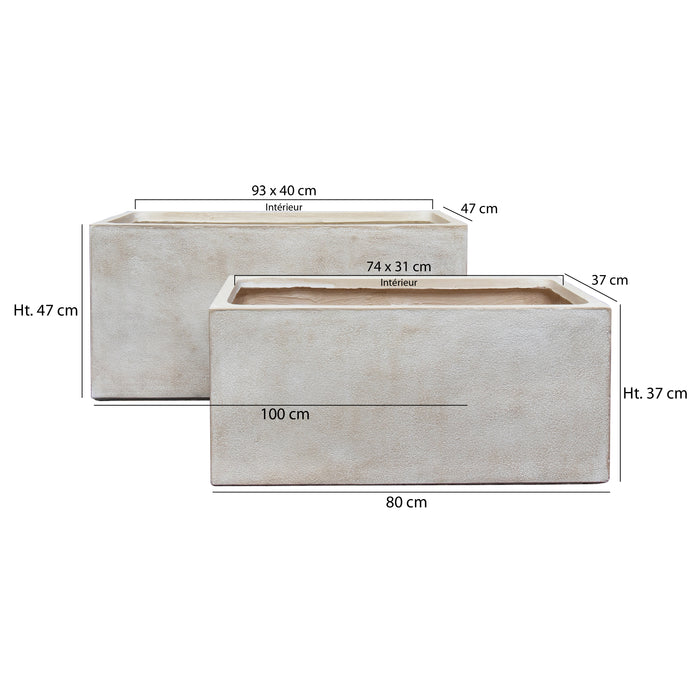 Set de 2 pots rectangulaires Lagos en terre d'argile 32/44 cm