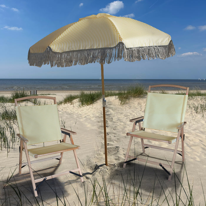 Chaise de plage Playa en bois de hêtre naturel et polyester jaune