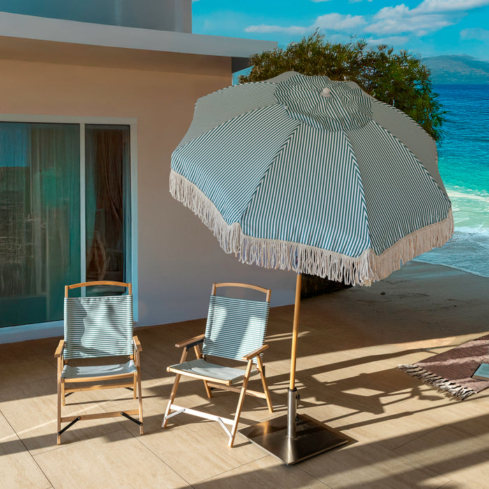 Chaise de plage Playa en bois de hêtre naturel et polyester vert