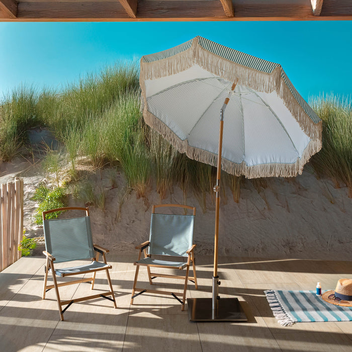 Chaise de plage Playa en bois de hêtre naturel et polyester vert