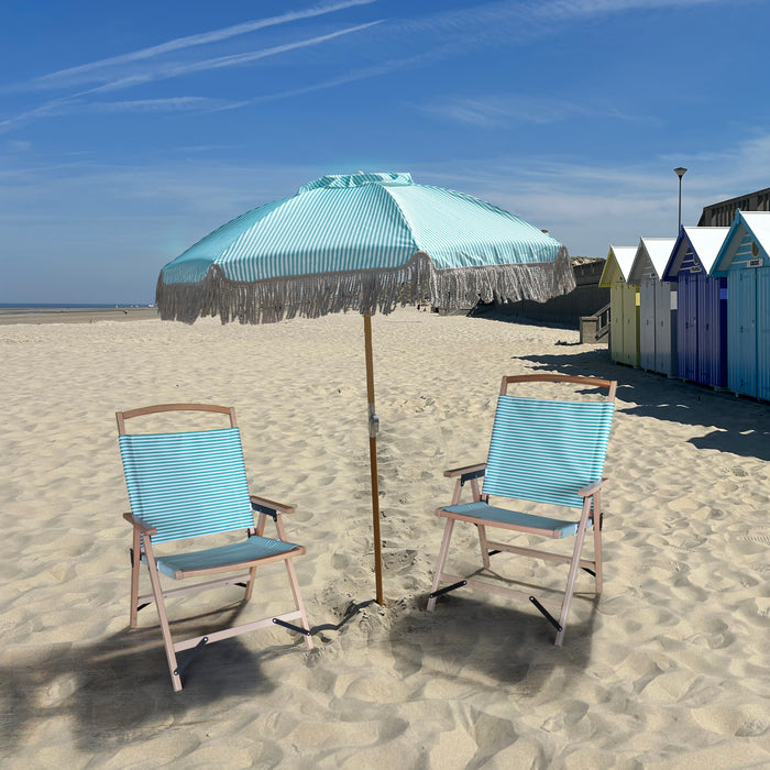 Chaise de plage Playa en bois de hêtre naturel et polyester vert