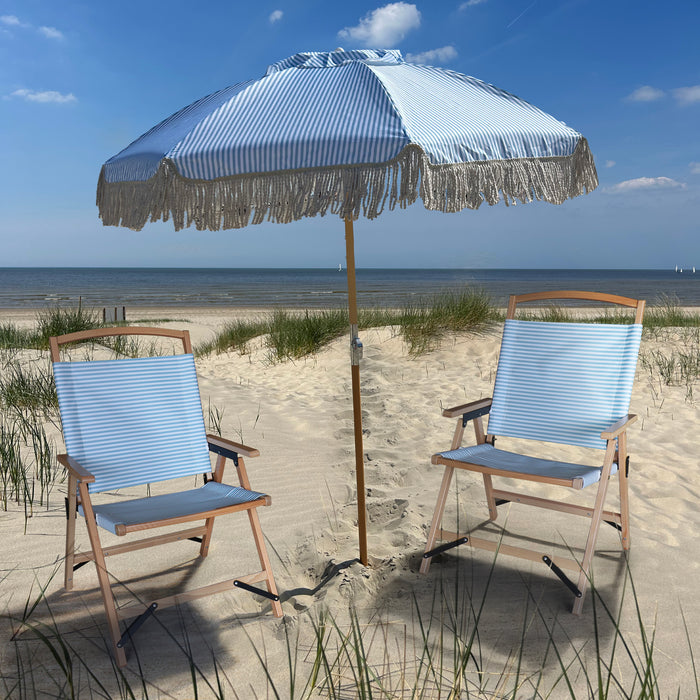 Chaise de plage Playa en bois de hêtre naturel et polyester bleu