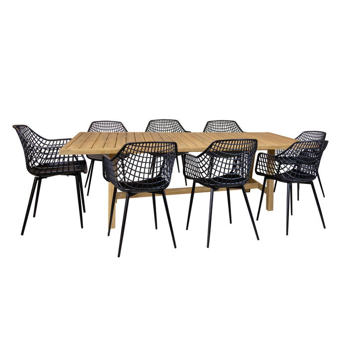 Ensemble table Sobrad et 8 fauteuils en polypropylène noir