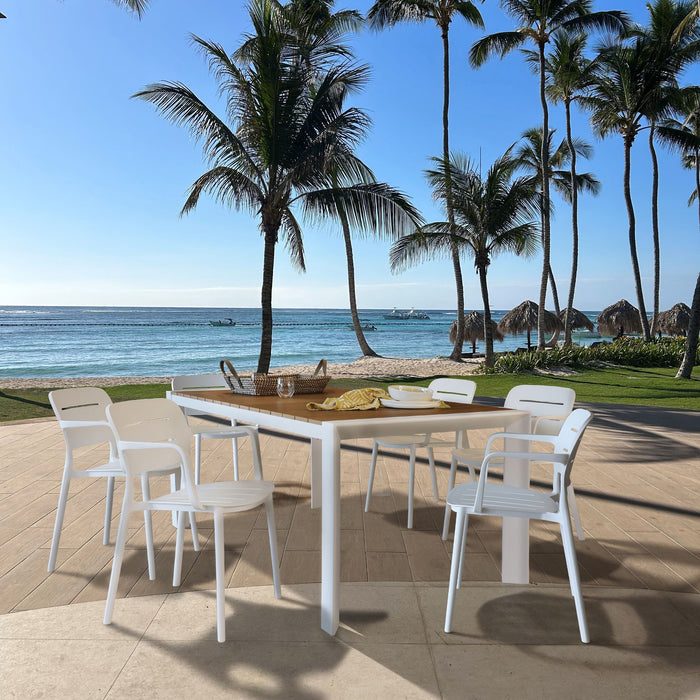 Ensemble de jardin table naturel et blanc 180cm avec 6 fauteuils blanc BASUN