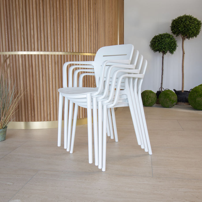 Ensemble de jardin table naturel et blanc 180cm avec 6 fauteuils blanc BASUN