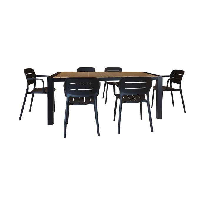 Ensemble de jardin table naturel et noir 180cm avec 6 fauteuils noir BASUN