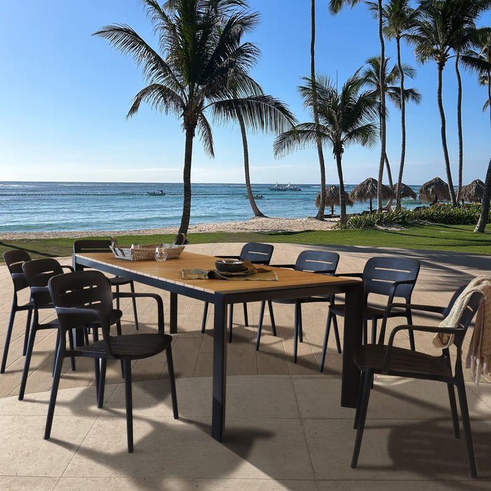 Ensemble de jardin table naturel et noir 230cm avec 8 fauteuils noirs BASUN