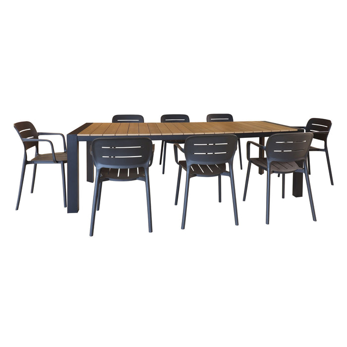 Ensemble de jardin table naturel et noir 230cm avec 8 fauteuils noirs BASUN