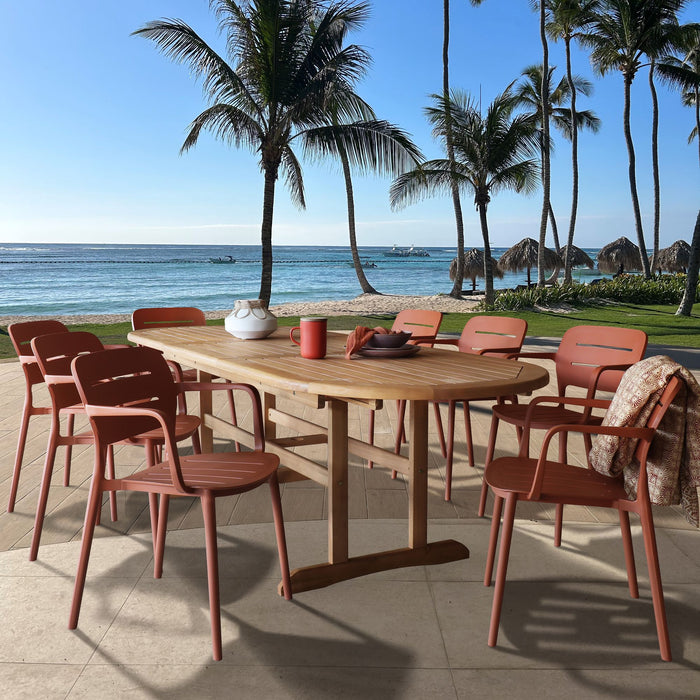 Ensemble table et 8 fauteuils de table terracotta Sumset