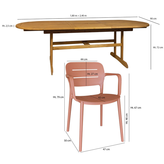 Ensemble table et 8 fauteuils de table terracotta Sumset