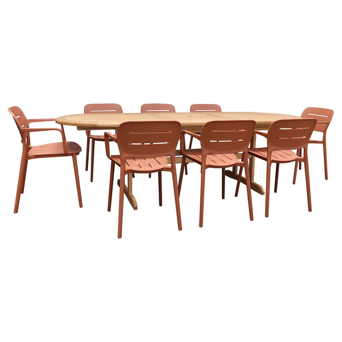 Ensemble table et 8 fauteuils de table terracotta Sumset