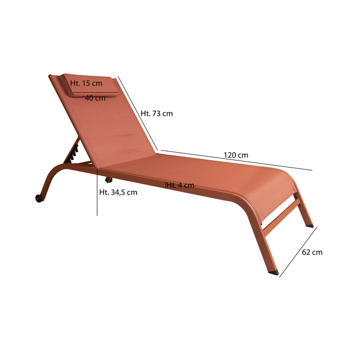 Lot de 2 chaises longue Napoli en acier et textilène corail