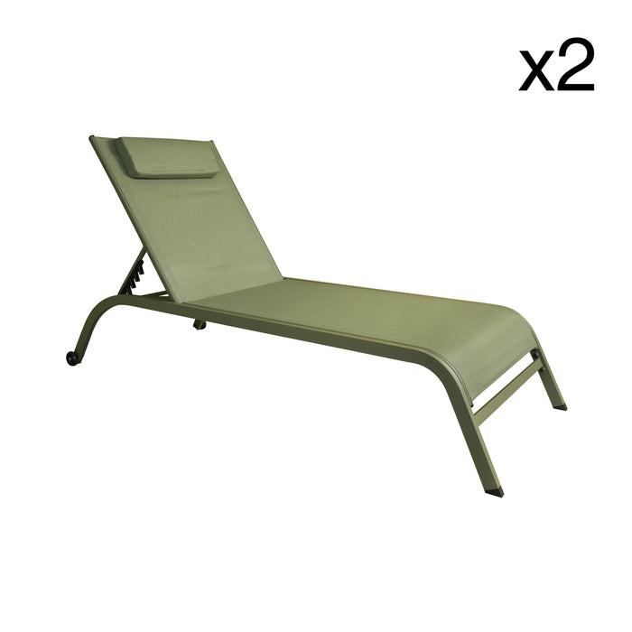 Lot de 2 chaises longue Napoli en acier et textilène vert