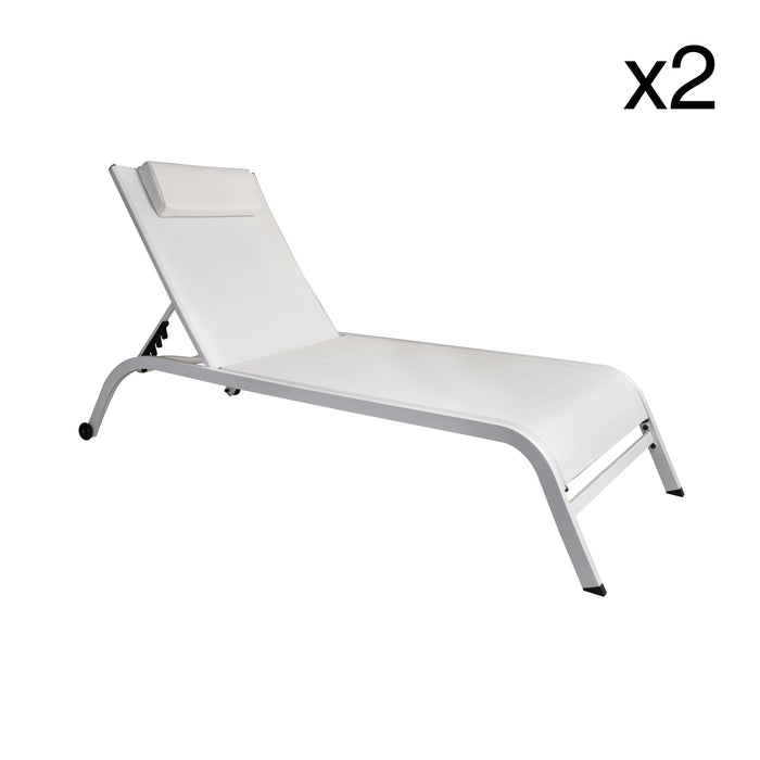 Lot de 2 chaises longue Napoli en acier et textilène blanc