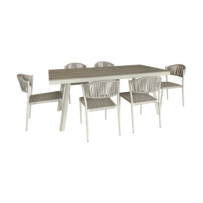 Ensemble table en aluminium Figari sable et 6 chaises en corde