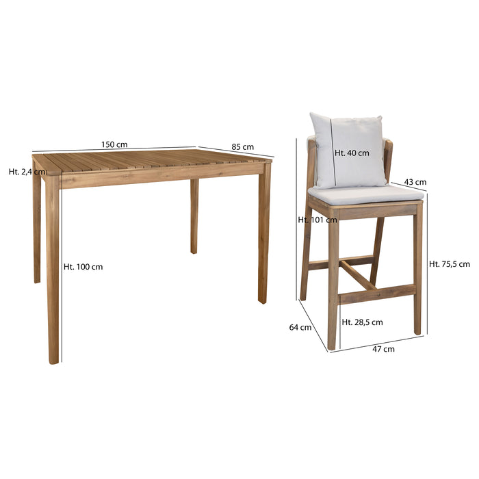 Ensemble Fidji table haute et 2 chaises en bois d'acacia