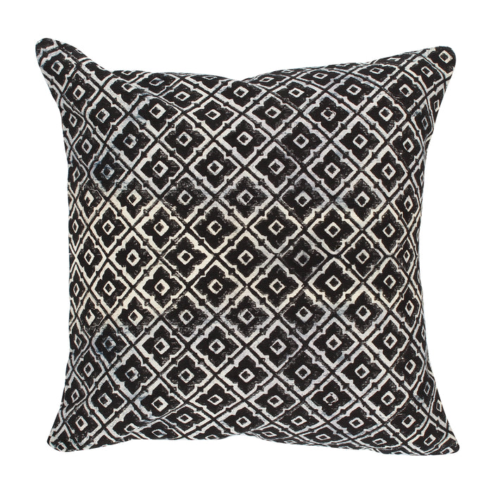 Coussin Wild en coton imprimé bleu et noir avec pompons 45 x 45 cm