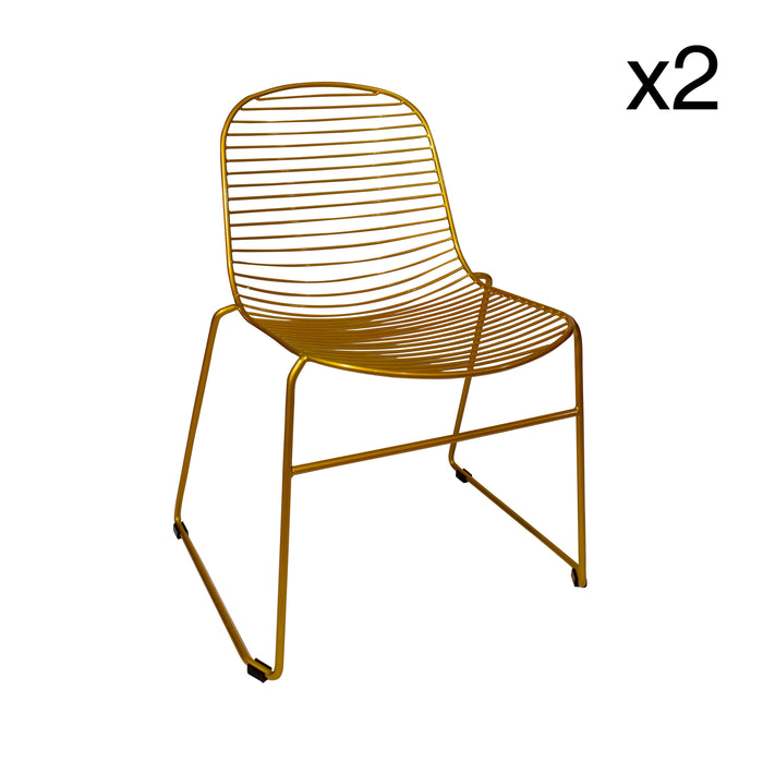 Lot de 2 chaises de table Montauk en métal coloré laqué doré