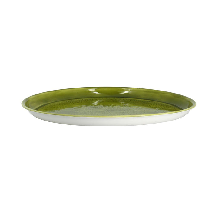 Plateau rond Delhi en métal émaillé vert olive D 49 cm